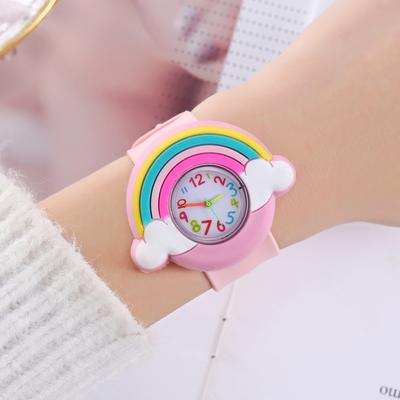 Uplifted Trends Rainbow Cloud Silicone Band Childrens Watch Cute Cartoon Quartz Watch For Boys & Girls rainbow pink