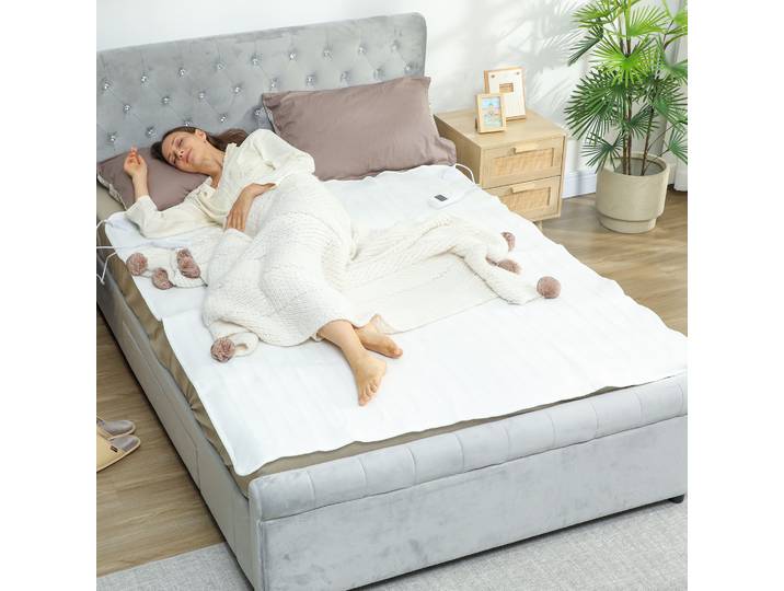 HOMCOM Plaid Chauffant 160x140cm 5 Niveaux Minuterie Blanc