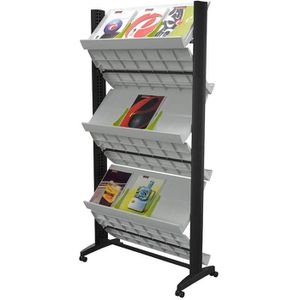 Paperflow Prospekthalter 252N.02, Duo, grau, Prospektregal, Metall, Kunststoff mit Rollen 18xA4