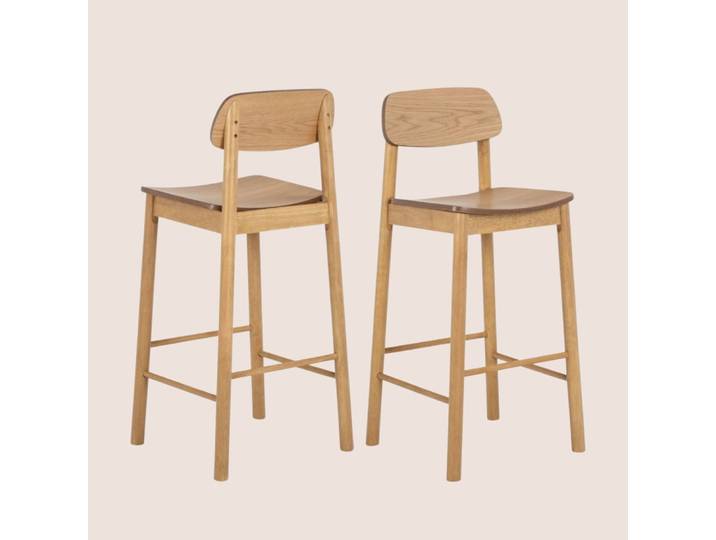 Lot de 2 tabourets de bar avec dossier en bois