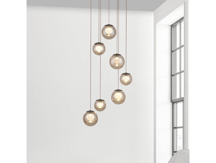 Suspension LED Popup, bronze/ambre, Ø 40 cm, à 7 lampes - PURE - Salon / séjour - Verre - Avec abat-jour
