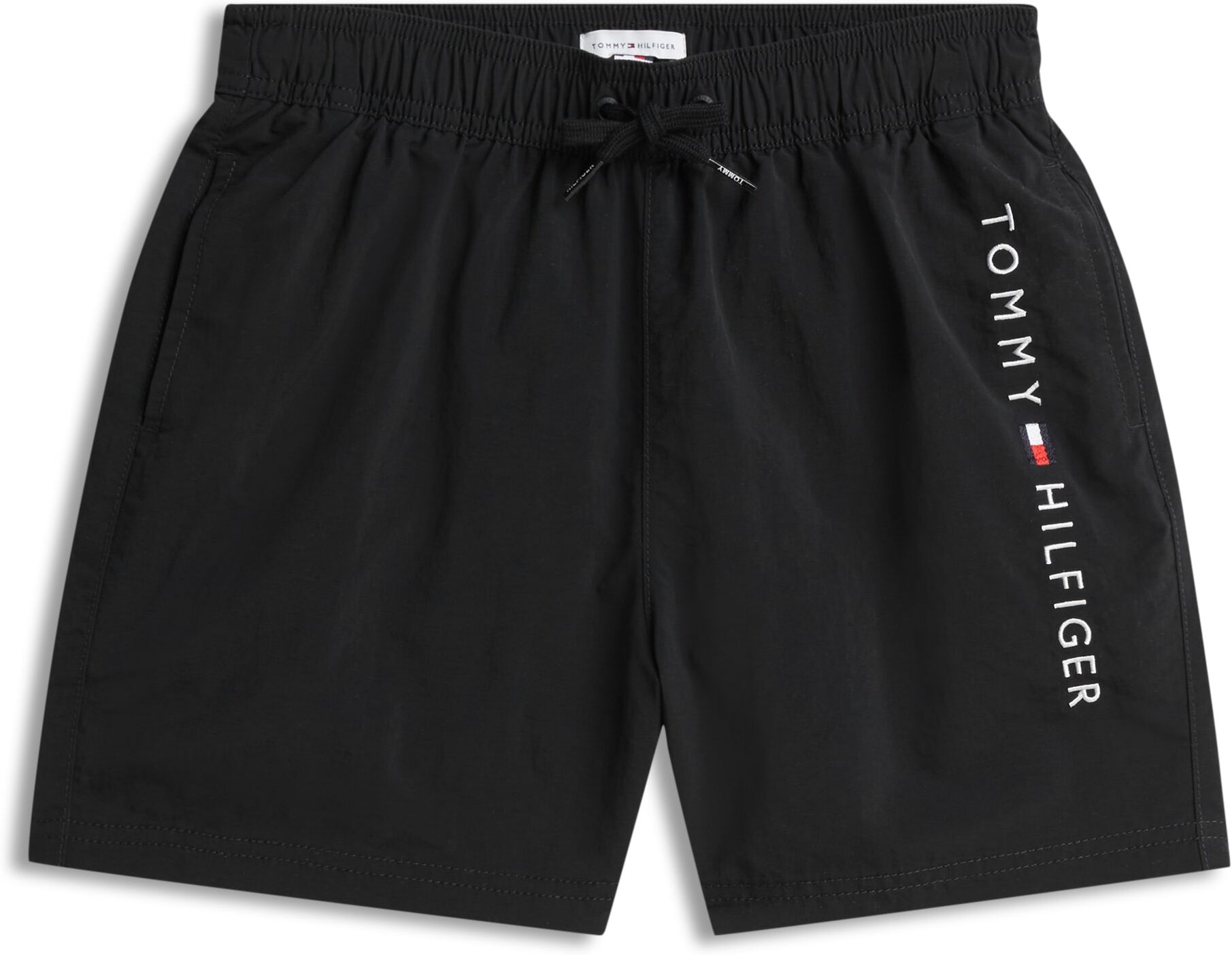 Badeshorts "MEDIUM DRAWSTRING", Mädchen, Gr. 128/134, N-Gr, schwarz, Microfaser, Obermaterial: 100% Nylon, TOMMY HILFIGER SWIMWEAR, Badehosen Badeshorts, elastischer Bund schwarz 128/134, N-Gr