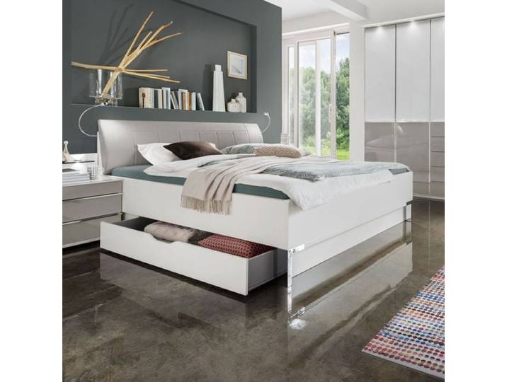 Bett Shanvalley Komfort 180x220cm Weiß modern, mit Schubkasten höhenverstellbar