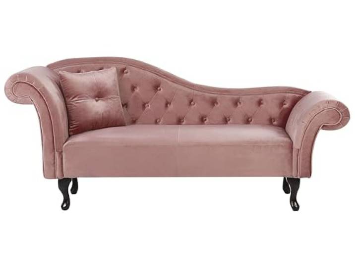 Chaiselongue Samt rosa links gesteppt mit Kissen Chesterfield-Stil Lattes