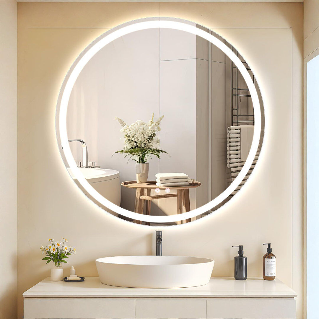 Metro Round Wall Makeup / Shaving Mirror 80 cm H x 80 cm W