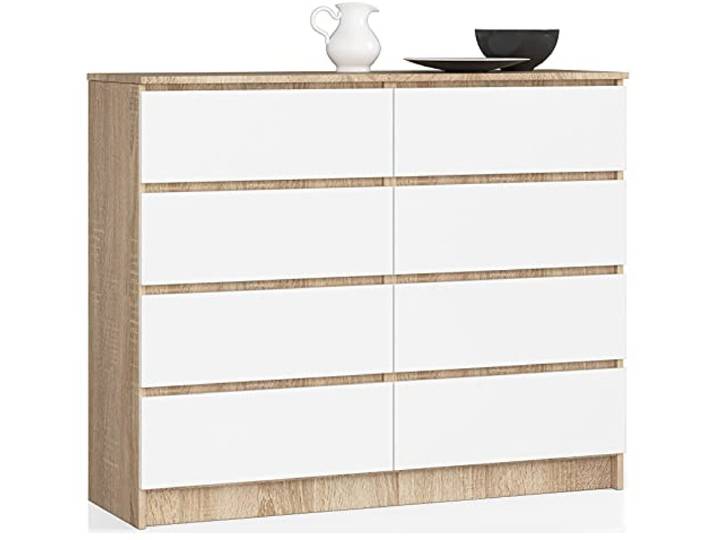 AKORD Kommode K120, 8 Schubladen, 120 cm, Sonoma-Eiche - Weiß Front 40 x 99 x 120 cm Sideboard für Wohnzimmer, Schlafzimmermöbel, Kommodenschrank für Arbeitszimmer & Büro