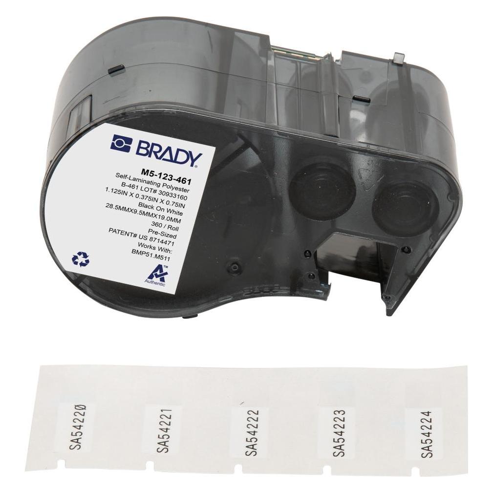 Brady M5-123-461, Polyester, Schwarz auf weiss/Transparent, 9.53 x 19.05(28.58) mm, selbstlaminiere (M5-123-461)