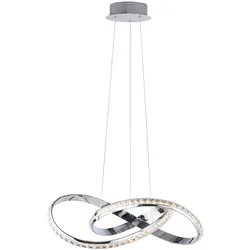 Hängeleuchte Pendellampe Wohnzimmerlampe Esszimmerleuchte Küchenlampe Deckenleuchte, Metall Chrom Kristall geschwungen, Simply Dim, LED 30W 2700Lm 3000K warmweiß, H 120 cm