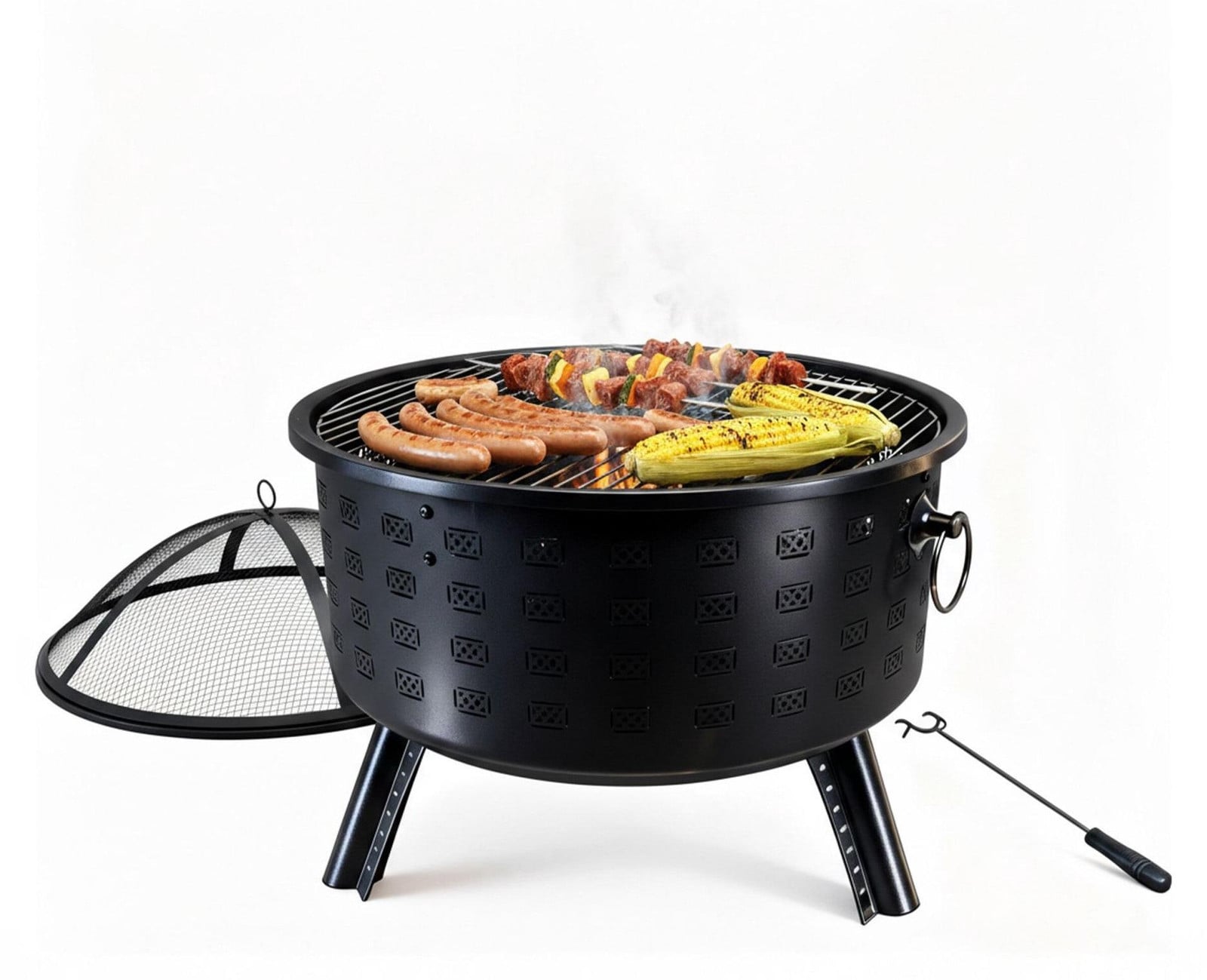 Northix Fire Basket Grillrooster voor open vuur met diamantpatroon, zwart