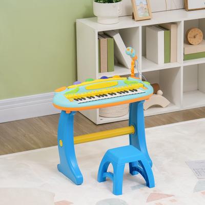 Qaba Kids Piano Keyboard, 37 Key Piano for Kids, Electronic Music Educational Instrument with Microphone, Stool, for 3-6 Years