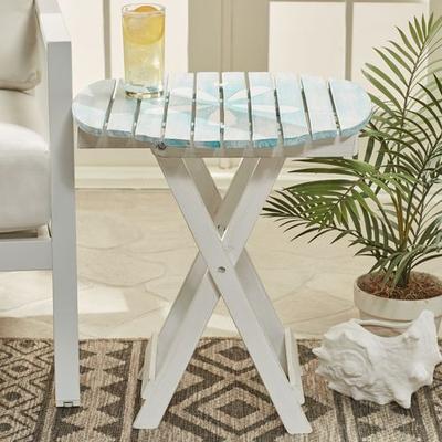 T.i./New Metal Design Coastal Sand Dollar Accent Table Aqua , Aqua