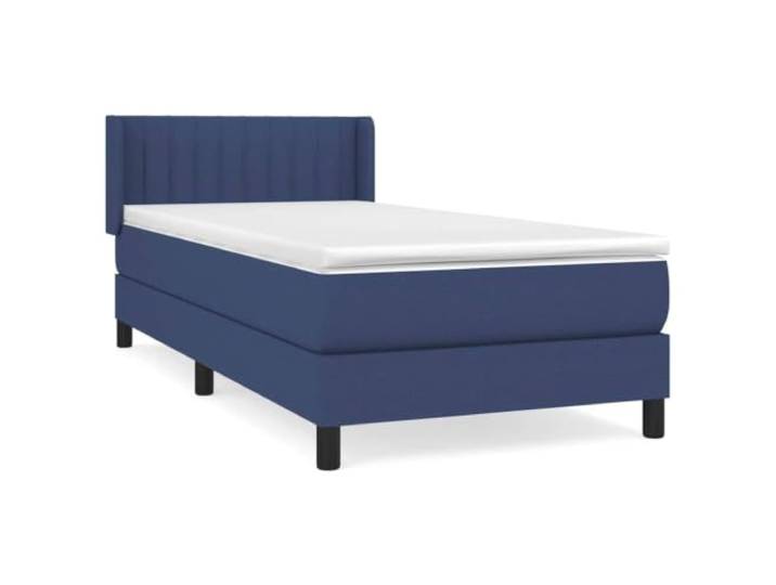 PUGYNBK Boxspringbett mit Matratze, Stoff, Blau, 100 x 200 cm Verstellbares Kopfteil, Taschenfederkerne, mittlere Festigkeit, atmungsaktives Gewebe