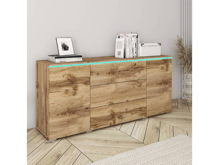 Enfilade éclairée Cripe 150 x 68 x 40cm Marron/Imitation chêne wotan