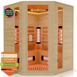 Artsauna Eck Infrarotkabine Nyborg E150V Vollspektrum mit Ambiente Beleuchtung – 4 Personen