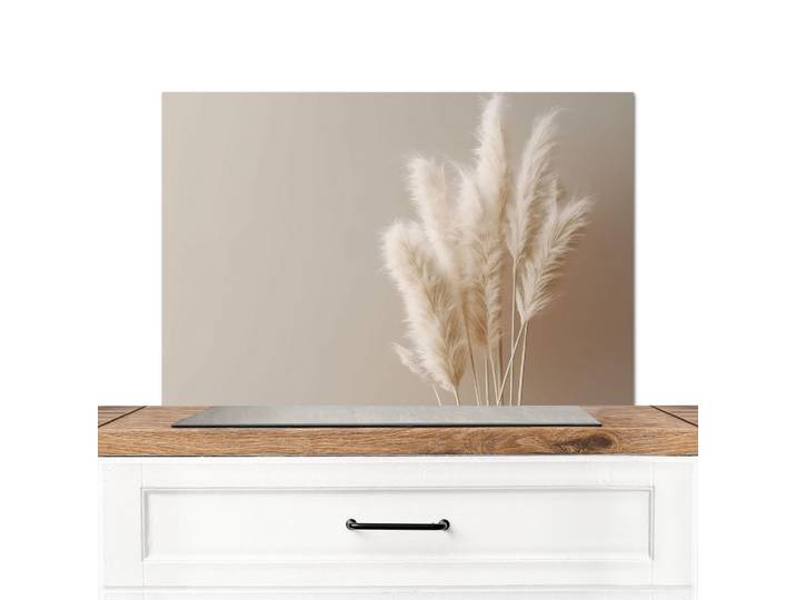 MuchoWow Spritzschutz Küche Pampasgras - Federn - Pastell - Weiß 80x55 cm, Creme, Metall, Rechteckig, 80x0.3x55 cm, rostfrei, Küchenzubehör, Küchenhelfer, Küchenutensilien