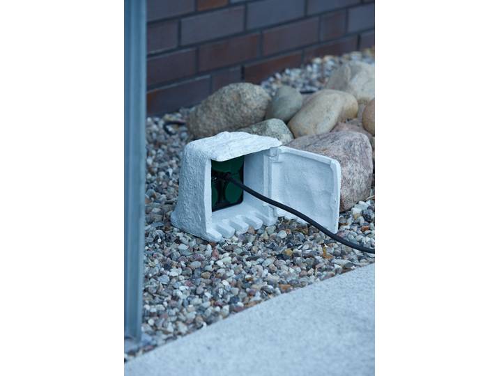 Gartensteckdose UBBINK Stone Decor , weiß, T:21cm, Kunststoff, Steckdosen, Gartensteckdose, mit 4 Steckdosen