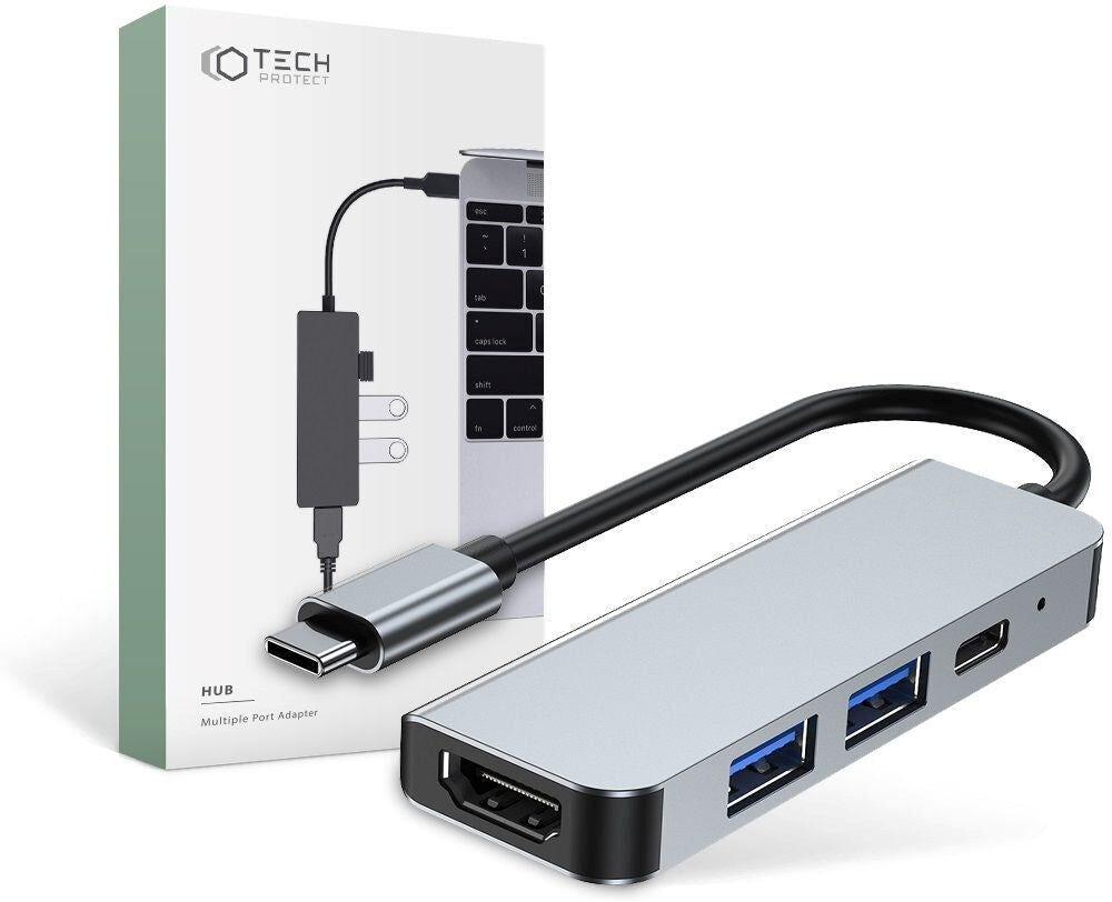 Tech-Protect V2-Hub Multi Adapter 4in1 - Grå