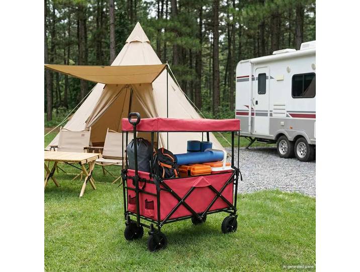 vidaXL Faltbarer Einkaufswagen mit Bremsen Rot 105 x 56,5 x 116 cm