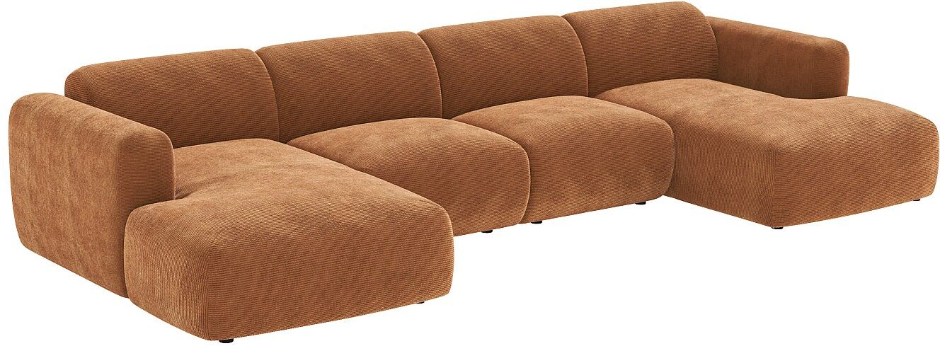 Vente-unique Großes modulierbares Sofa als Wohnlandschaft Über Eck in Feincord Terracotta von Maison Céphy POGNI