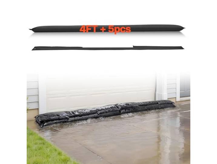 VEVOR Barrière Anti-inondation Activée par l'Eau\, Sacs d’Inondation Lot de 4PCs 153x21 cm\, Barrière Absorbante l'Eau\, Dispositif de Protection pour Porte\, Sous-sol\, Garage\, Maison
