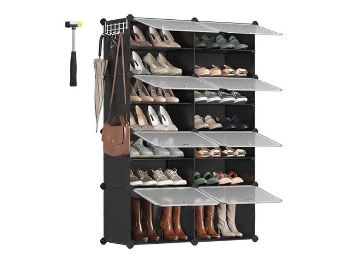 SONGMICS Schoenenrek met 8 vakken, smal, met deuren, stalen frame