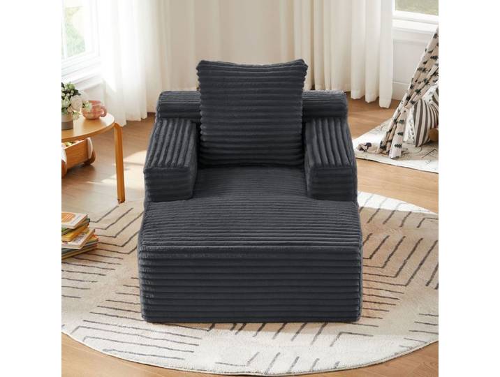 Canapé - SOGEU - Chaiselongue convertible - Velours côtelé gris - Mousse à mémoire - Livré monté