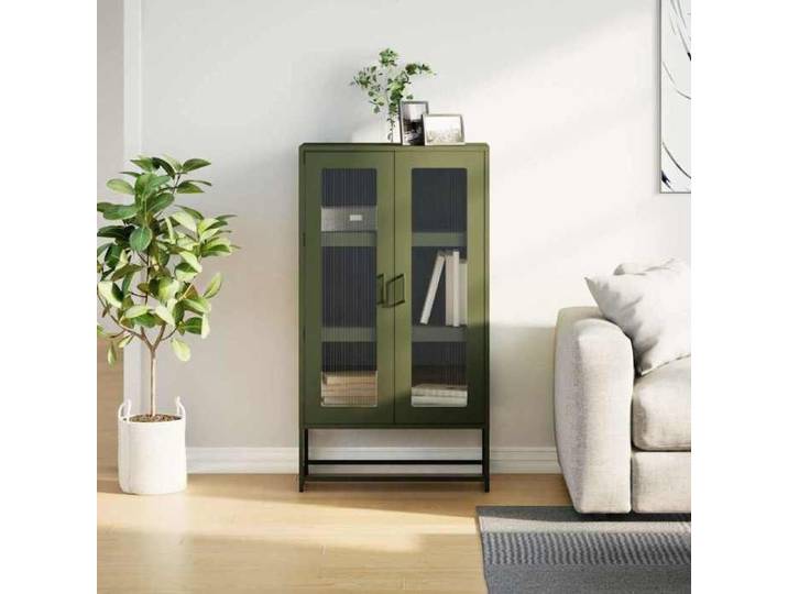 Meuble Rangement - HAOSHOP - Buffet haut vert olive 68x39x123 cm acier&01_37268