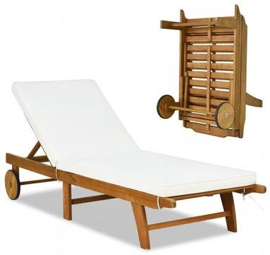 Costway Patio Folding Eucalyptus Wood Chaise Lounge with 5-Level Adjustable Backrest