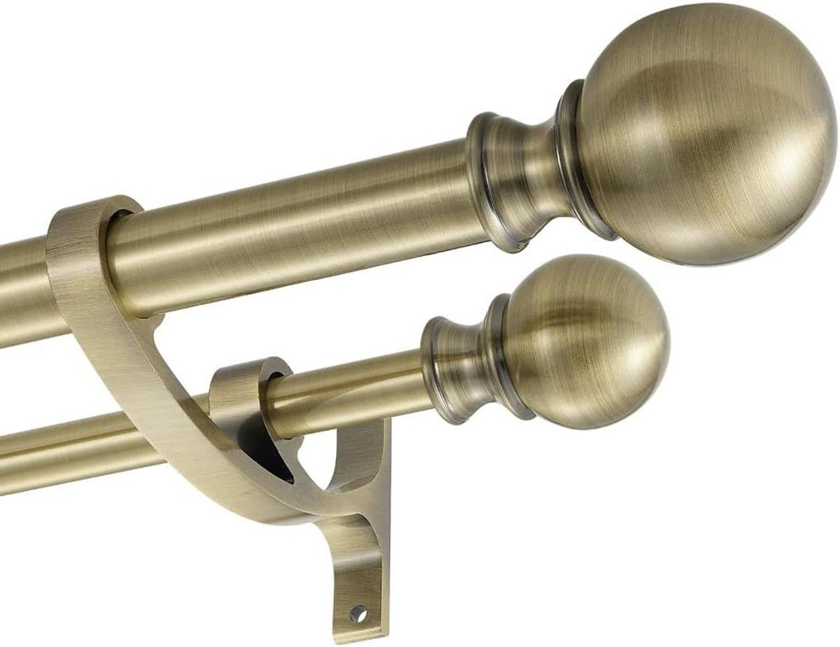 Dubbele Gordijnroede Set Antiek Brons - Telescopische Gordijnstangen voor Raamdecoratie - Breedte: 71-112 cm