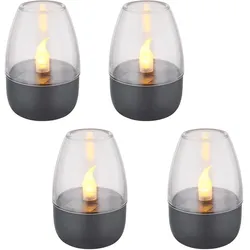 LED Solar Tischleuchte Solardeko Garten Dekolicht Wetterfest, Terrasse Akku IP44 Edelstahl grau klar, LED warmweiß, DxH 6x9cm, 4er Set