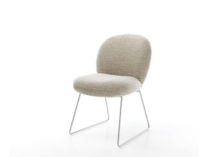 Esszimmerstuhl Nube-Flex Webstoff Soft Beige Kufengestell Edelstahl Taschenfederkern, Esszimmerstühle