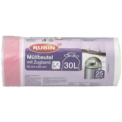 RUBIN 25 Zugband-Müllbeutel 30 L weiß, 50x60 cm
