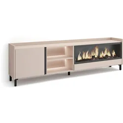 LOWBOARD, Beige, 212/35/61cm, Kamin mit Feuereffekt XXL