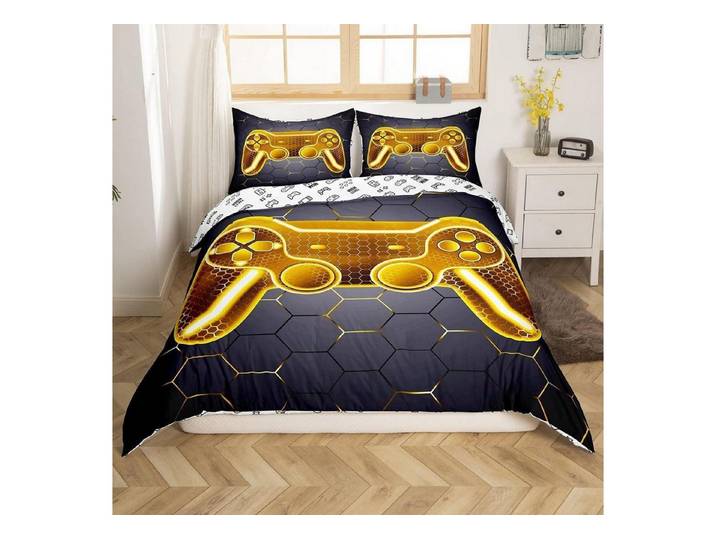 LuxusKollektion Kinderbettwäsche Bettwäsche-Set 155x220cm Geometrisch Gelb/Schwarz