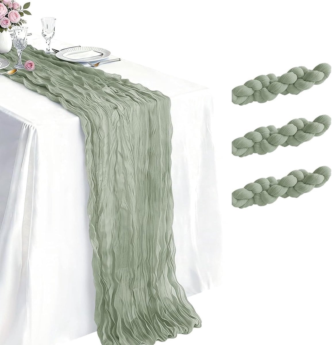 Set van 3 elegante groene tafellopers voor buiten en sfeervolle decoratie
