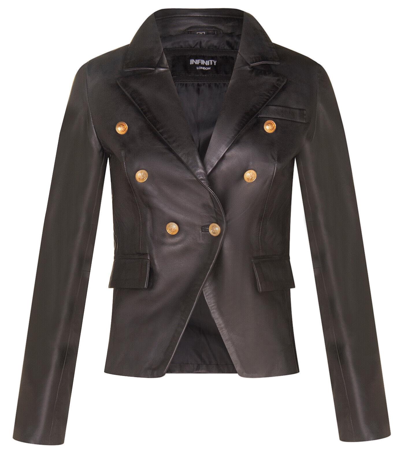 Klassische Damen-Blazerjacke aus Leder im Militär-Stil-Newent