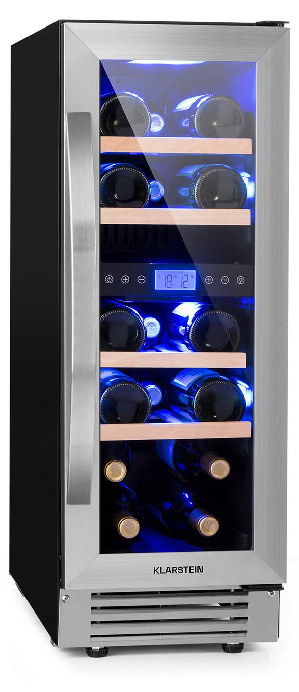 Klarstein Weinkühlschrank 2 Zonen, 53L Getränkekühlschrank, Kleiner Einbau-Weinschrank Schmal, Wein-Kühlschrank mit Glastür, Indoor/Outdoor Flaschenkühlschrank, Wine Fridge für 17 Flaschen
