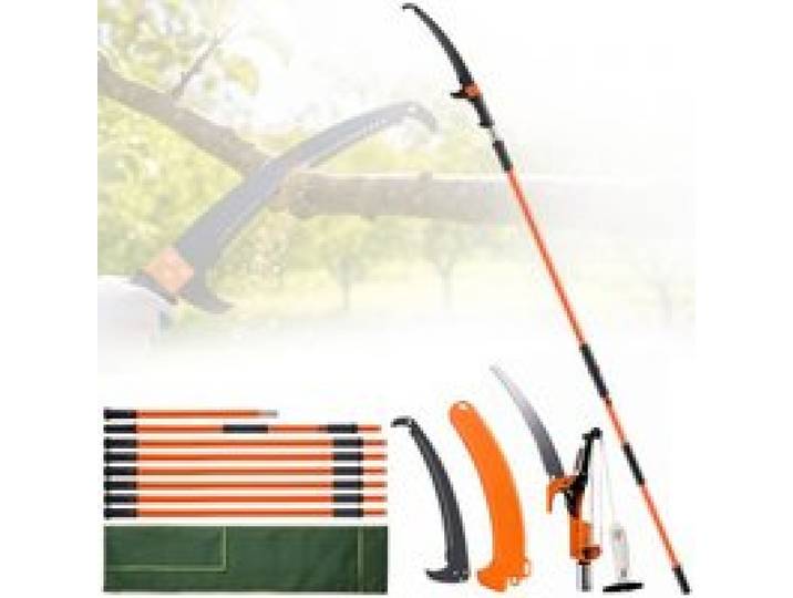 VEVOR Scie à Élaguer Télescopique 2,24-8,24 m Scie à Perche Extensible Lame en Acier Tranchant Scie d'Élagage avec 8 Poteaux Fibre de Verre Ciseaux Coupe Branches Hautes pour Élagage Palmiers Arbustes