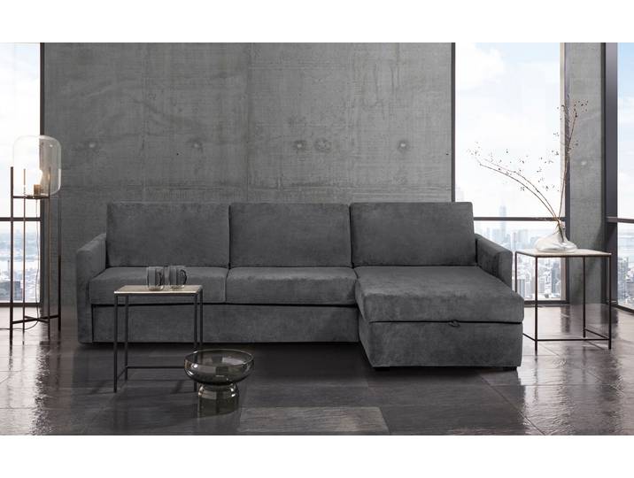 Schlafsofa, Luxus-Microfaser, Anthrazit 264×157 cm, Bettfunktion & Stauraum, Modern, Places of Style
