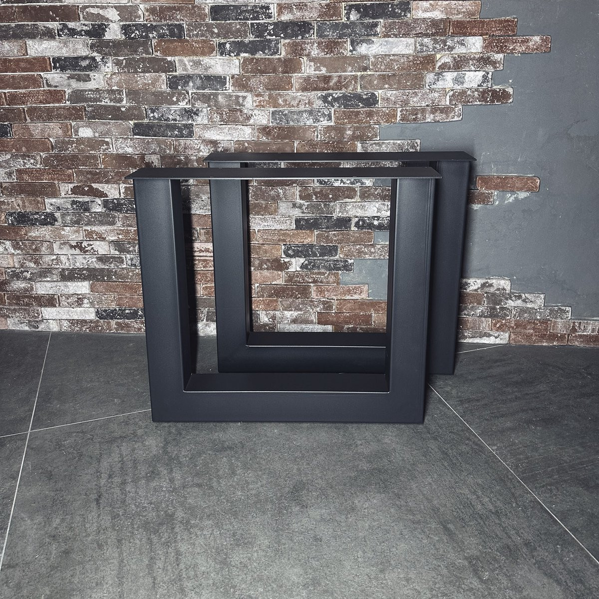 Maison DAM 2x Industriële tafelpoot U met koker 10x10 cm, Hoogte: 72 cm, Mat zwart fijn structuur