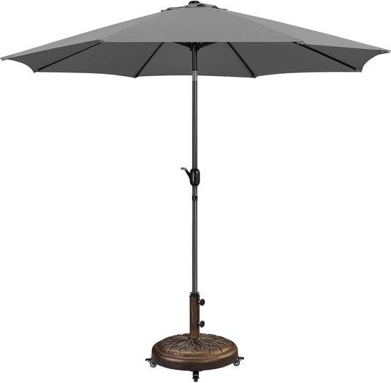Parasolset voor balkon en tuin met parasolstandaard op wieltjes en zwengel, polyester, grijs/brons/bruin