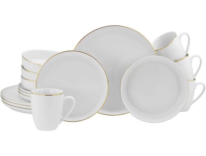 Kombiservice Elowen , gold (weiß, goldfarben), 16 tlg., Porzellan, LEGER HOME BY LENA GERCKE, Geschirr-Sets, Kombiservice, Haltbarkeit, Zeitlos