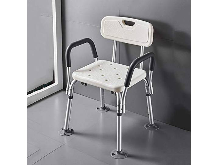 IXMLDAXD Der Stuhl, Heavy Duty Shower Chair with Arms and Back Support - Adjustable Height Seat for Seniors and Disabled Non-Slip, 330 lbs Load Capacity(White Big Feet)