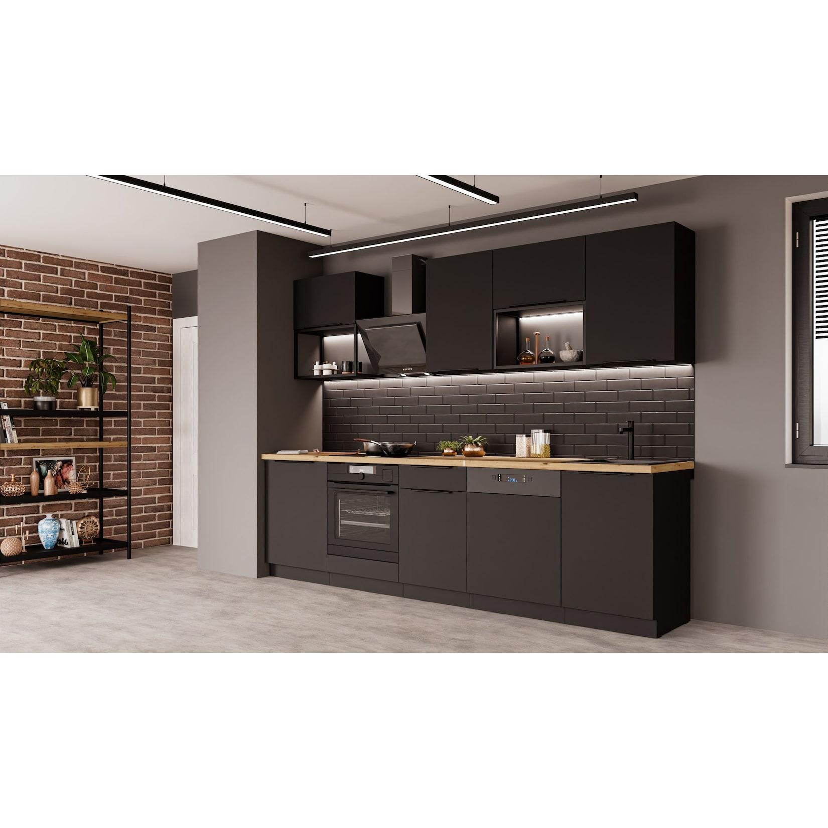 Küche SIENA BASIC LOFT 280 cm Küchenzeile Küchenblock Einbauküche Schwarz matt