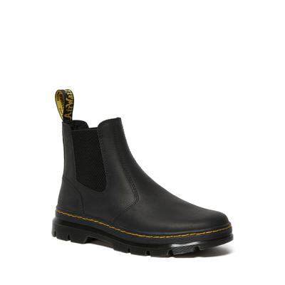 Chelseaboots DR. MARTENS "Embury", Herren, Gr. 43, Textil, schwarz, Leder, Schuhe Chelseaboots, Blockabsatz, Stiefelette, Schlupfboots mit Logoschriftzug