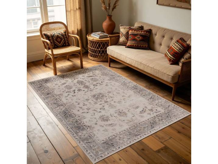 Carpettex Tapis 140x200 cm Beige Oriental Vintage Lavable Antidérapant