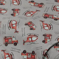 Baumwoll-Jersey-Digitaldruck "Feuerwehr" mit Elasthan, grau-color