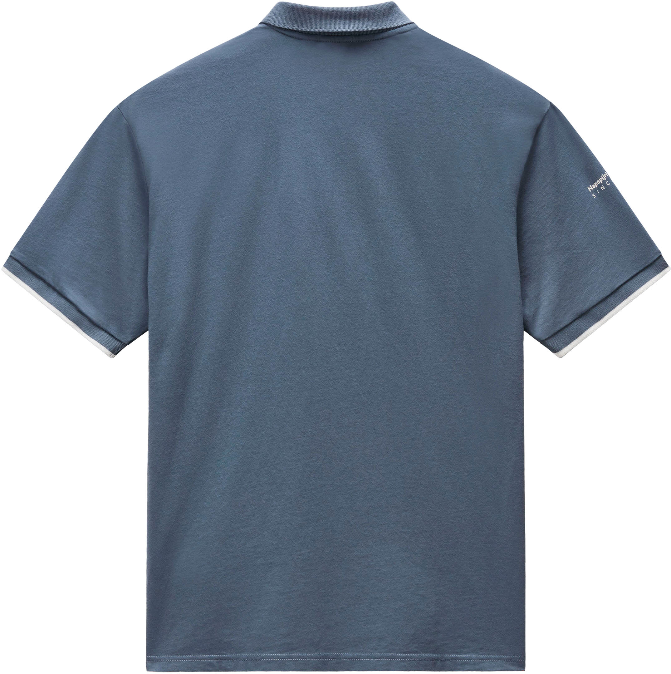 Poloshirt NAPAPIJRI "E-BADGE SUM", Herren, Gr. S, blau (stormy weat g1y), Piqué, Obermaterial: 100% Baumwolle, unifarben, normal, Rundhals, eingesetzt angesetztes Bündchen, Shirts Poloshirt, Kurzarm-Poloshirt, aus Baumwolle und Piqué, mit Rundhalsausschni