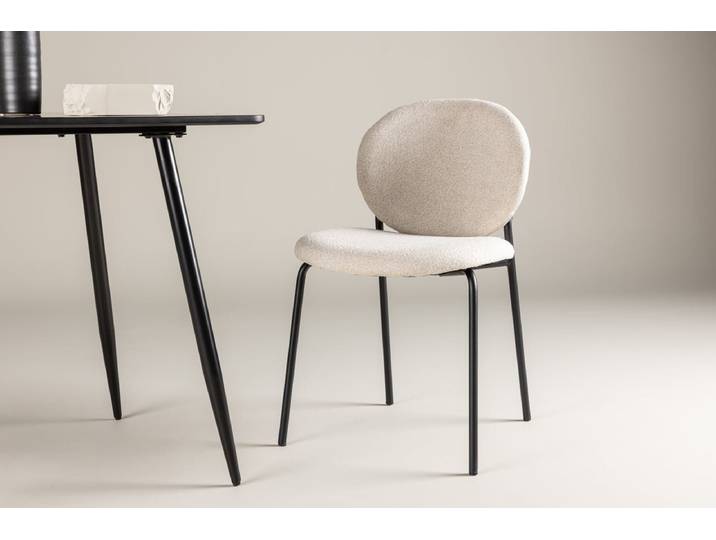 2er Set - Stuhl Opal mit beigen Leinenbezug - Beige - Luxusbetten24