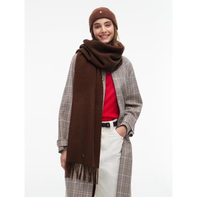 Schal TOMMY HILFIGER "TH ELEVATED CHIC WOVEN", Damen, braun (truffle braun), Web, Wolle, Modetücher Schal, aus reiner Wolle, mit Fransen